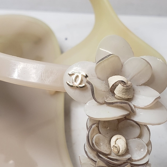 Chanel Camelia Rubber Flat Slingback Sandals SZ 36 Beige - Picture 9 of 16